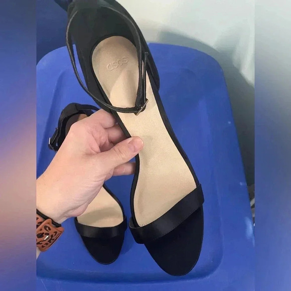 ASOS‎ Black Ankle Strap Heels Minimalist Evening Party Dress Shoes - Picture 4 of 10